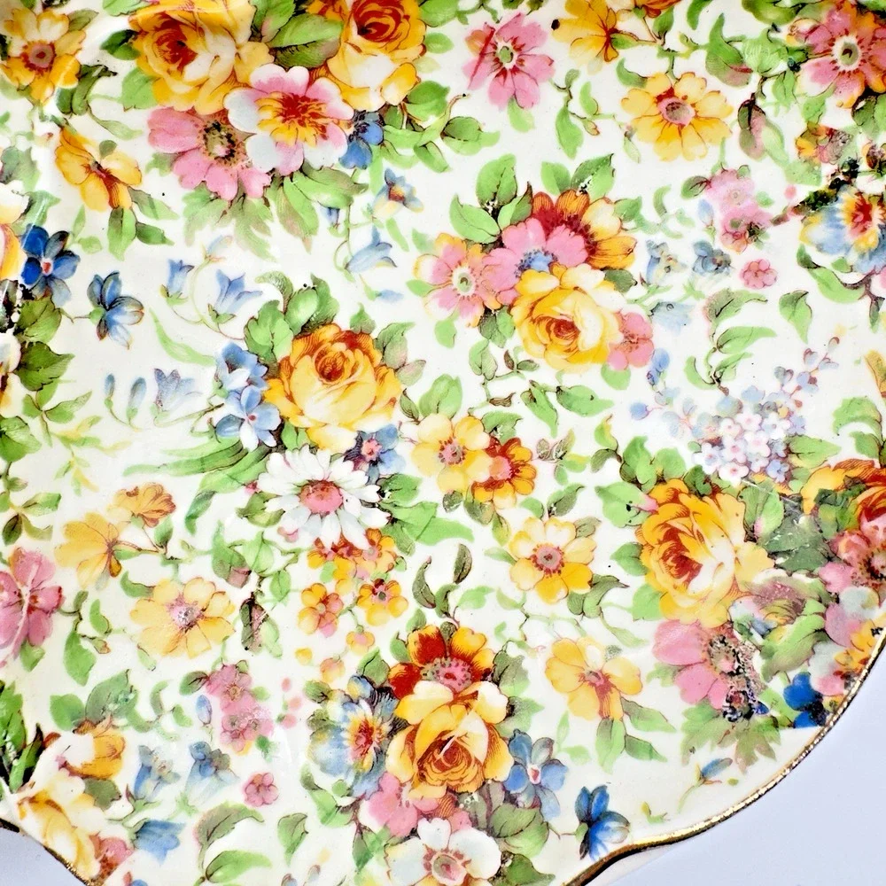 Vintage Chintz Windsor E & R Erphila 4 Section Serving Dish Czechoslovakia